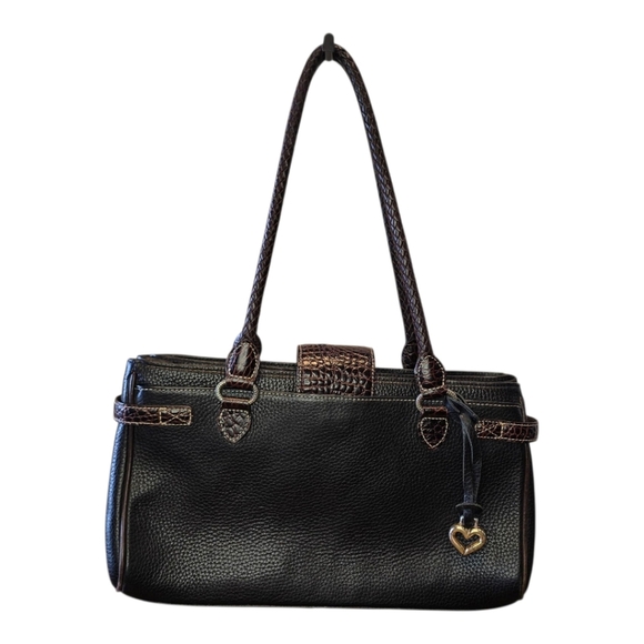 Brighton Laverne Retired Black Brown Pebbled Leather Shoulder Bag - Picture 3 of 16